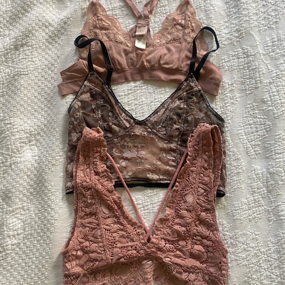 Lot of 3 Lacey boho bralettes: Free People, Ambiance, We Are Hah